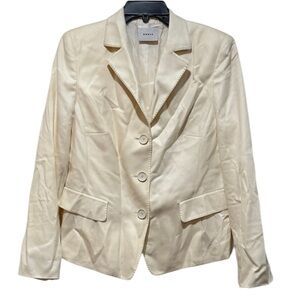 AKRIS Women 100% Cashmere Blazer Sz 12 Ivory Cream Quiet Luxury Career Staple